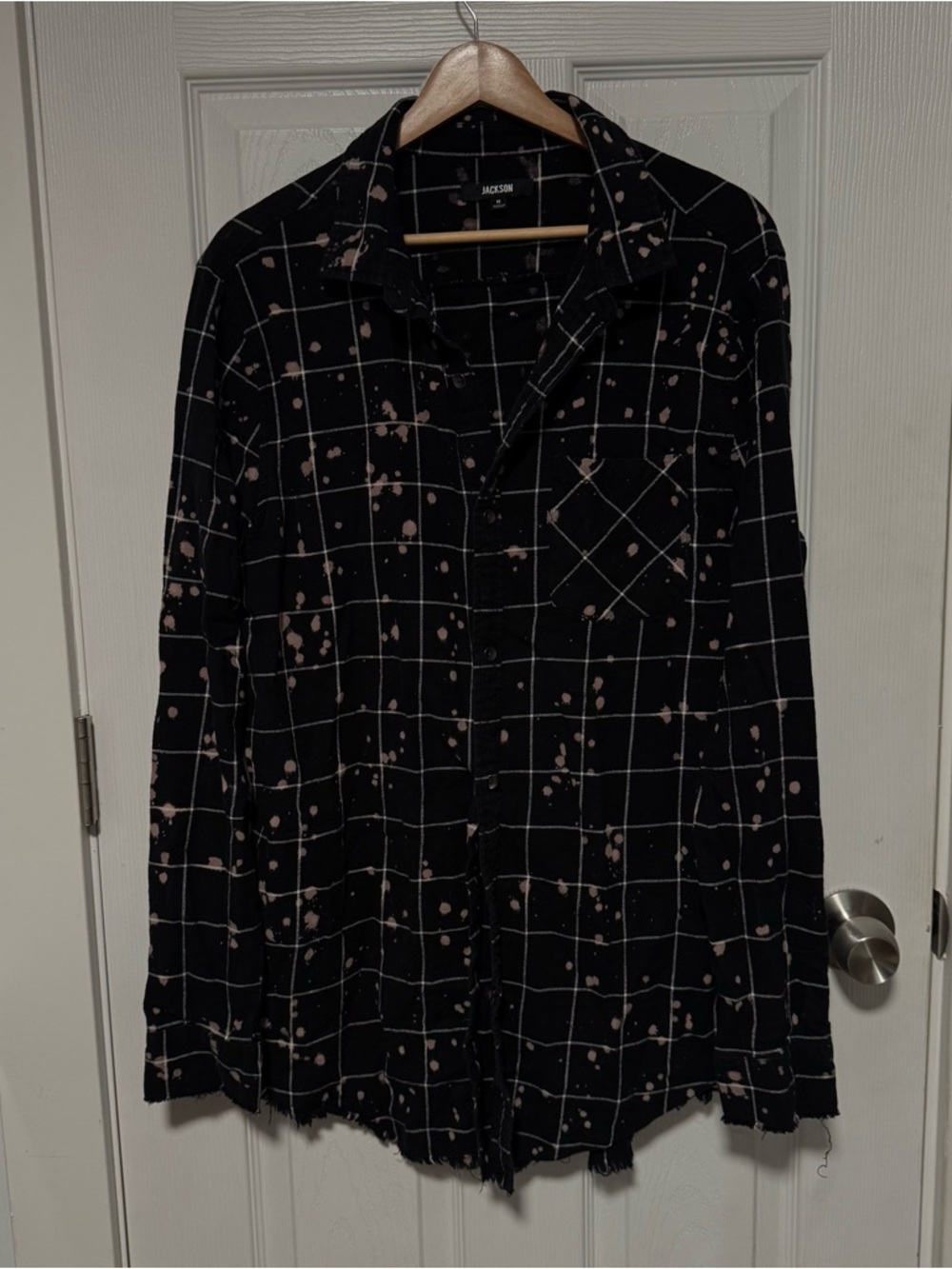 JACKSON Black Windowpane Shirt with Pink Splatter